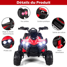 Load image into Gallery viewer, 12V Quad Electrique Enfants avec Lumires LED et Musique Vhicule Electrique Enfants avec Dmarrage Lent Charge 30kg 129 x 69 x 72 cm Noir/Rouge -