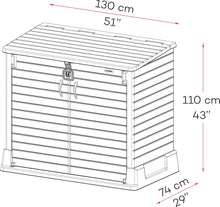 Load image into Gallery viewer, Duramax StoreAway 1200L Plastic Garden Shed/ Flat Lid,Outdoor Storage Shed,Wheelie Bin Hideaways,Wheelie bin box,Durable Construction,Ideal for Bikes,BBQs &amp; 2x 240L Bins,145x85x125 cm,Brown