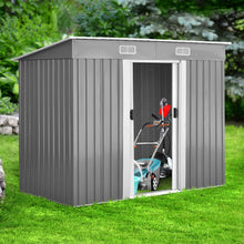 Load image into Gallery viewer, Abri de Jardin  l'Extrieur en Acier Galvanis avec 2 Portes,4 Bouches d'Aration pour Stocker Outils 238 x 131 x 181CM Gris+Blanc -