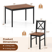Load image into Gallery viewer, 5-Piece Dining Table Set for 4, Mid-Century Modern Kitchen Table &amp; 4 Chairs with Rubber Wood Legs &amp; Cross Backrest, Space-Saving Dinette Set for Home