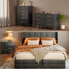 Load image into Gallery viewer, Bedroom Set - Includes Full Size Bed Frame (Dark Gray), Nightstands, 5 - Drawer Dresser &amp; Double Wide 6 - Drawer Dresser - Modern Storage Solution for Stylish Home Decor, Black
