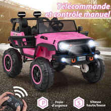Load image into Gallery viewer, Voiture lectrique 24v pour Enfants 2 Places Tlcommande Musique Histoire Klaxon Usb Fonction de Dmarrage Lent Suspensions  Ressort Blanc/Noir/Rose/Violet -