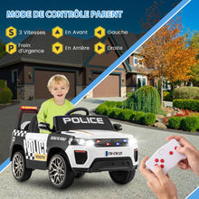 Load image into Gallery viewer, Voiture de Police Electrique Alimente par Batterie 12 V/7 A Tlcommande Connexion Sans Fil Musique Klaxon Sirne Lumires LED Blanc -