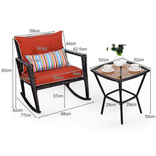 Load image into Gallery viewer, Ensemble de Jardin avec 2 Fauteuils  Bascule et 1 Table Basse en Verre Tremp Tous Coussins Inclus en Rotin PE -