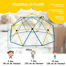 Load image into Gallery viewer, D么me d'Escalade de 305cm avec Balanoire Cage d'Escalade en Mtal Charge Max 363 kg Intrieur Extrieur pour Enfants de 3-10 Ans Jaune/Rouge -