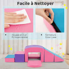 Load image into Gallery viewer, 6 Blocs d橢scalade en Mousse Jeu d橢scalade pour Tout-Petits Jeu d橝ctivit d橢scalade Color Tunnel Escaliers et Rampe pour 12+ Mois Color/Bleu/Violet -