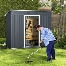Load image into Gallery viewer, Abri de Jardin Métal 2,4 ㎡ Toit Monopente Cabane de Jardin 2 Portes Coulissantes Verrouillables Fondation 2 Trous d'Aération Gris -
