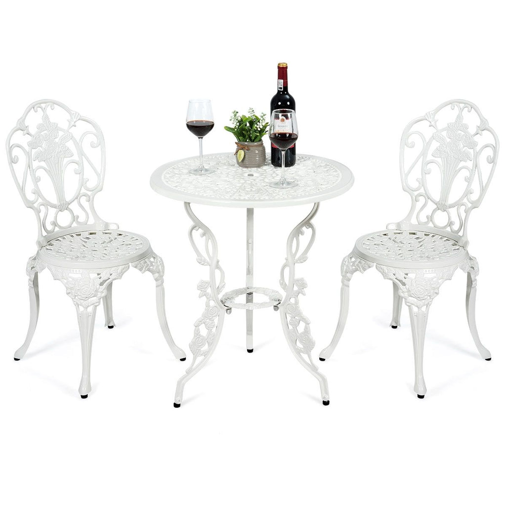 Ensemble Table et 2 Chaises pour Jardin en Aluminium en Forme de Rose Blanc Rsistant aux Intempries -