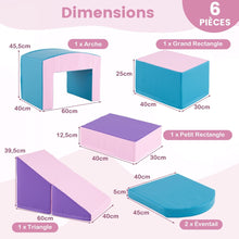 Load image into Gallery viewer, 6 Blocs d橢scalade en Mousse Jeu d橢scalade pour Tout-Petits Jeu d橝ctivit d橢scalade Color Tunnel Escaliers et Rampe pour 12+ Mois Color/Bleu/Violet -