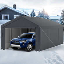 Load image into Gallery viewer, Abri de Voiture 595 x 300 cm Extérieur Tente de Garage avec 8 Parois Latérales Amovibles Portes Enroulables Fenêtres Ventilées Gris -