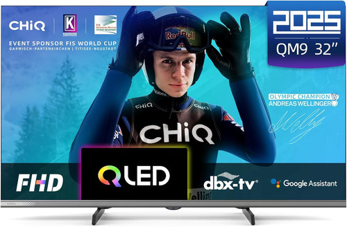 CHIQ L32QM9G 32 Pouces (80 cm) FHD Smart Téléviseur QLED HDR10 Google TV Google Assistant Tuner Triple Dolby Audio DBX-TV Chromecast intégré HDMI USB sans Cadre en Métal Noir