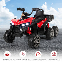 Load image into Gallery viewer, 12V Quad Electrique Enfants avec Lumières LED et Musique Véhicule Electrique Enfants avec Démarrage Lent Charge 30kg 129 x 69 x 72 cm Noir/Rouge -