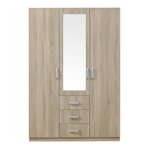 Armoire de chambre garde-robe moderne meuble de rangement intemporel 5 tagres 3 tiroirs + miroir MDF 176 x 120 x 52 cm effet ch锚ne sonoma 03_0006369