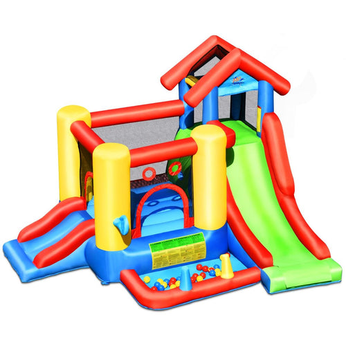 Château Gonflable 7 en 1 pour Enfant 3-10 Ans Toboggans Capacité 135kg en Tissu Oxford 356x289x233cm Multicolore -