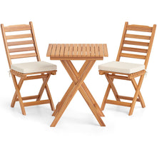 Load image into Gallery viewer, Ensemble Bistrot d'Extrieur en Bois d'Acacia Ensemble de Chaises Pliantes et Table Coussins de Sige Sans Accoudoirs  Dossier Haut Blanc -