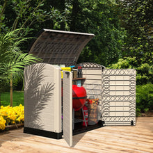 Load image into Gallery viewer, Duramax StoreAway 1200L Plastic Garden Shed/ Flat Lid,Outdoor Storage Shed,Wheelie Bin Hideaways,Wheelie bin box,Durable Construction,Ideal for Bikes,BBQs &amp; 2x 240L Bins,145x85x125 cm,Brown