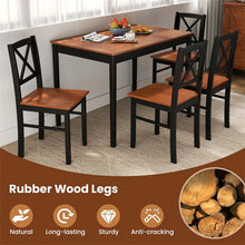 Load image into Gallery viewer, 5-Piece Dining Table Set for 4, Mid-Century Modern Kitchen Table &amp; 4 Chairs with Rubber Wood Legs &amp; Cross Backrest, Space-Saving Dinette Set for Home