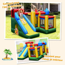 Load image into Gallery viewer, Château Gonflable 4 en 1 pour Enfant 3-10 Ans avec Toboggan Aire de Saut Mur d’Escalade Panier de Basketball -