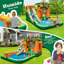 Load image into Gallery viewer, 7 en 1 Ch芒teau Gonflable Tropical  Thme Singe &amp; Palmier avec Toboggan Aquatique avec Piscine &amp; 50 Boules Charge 90kg pour 2 Enfants de 3-10 Ans -