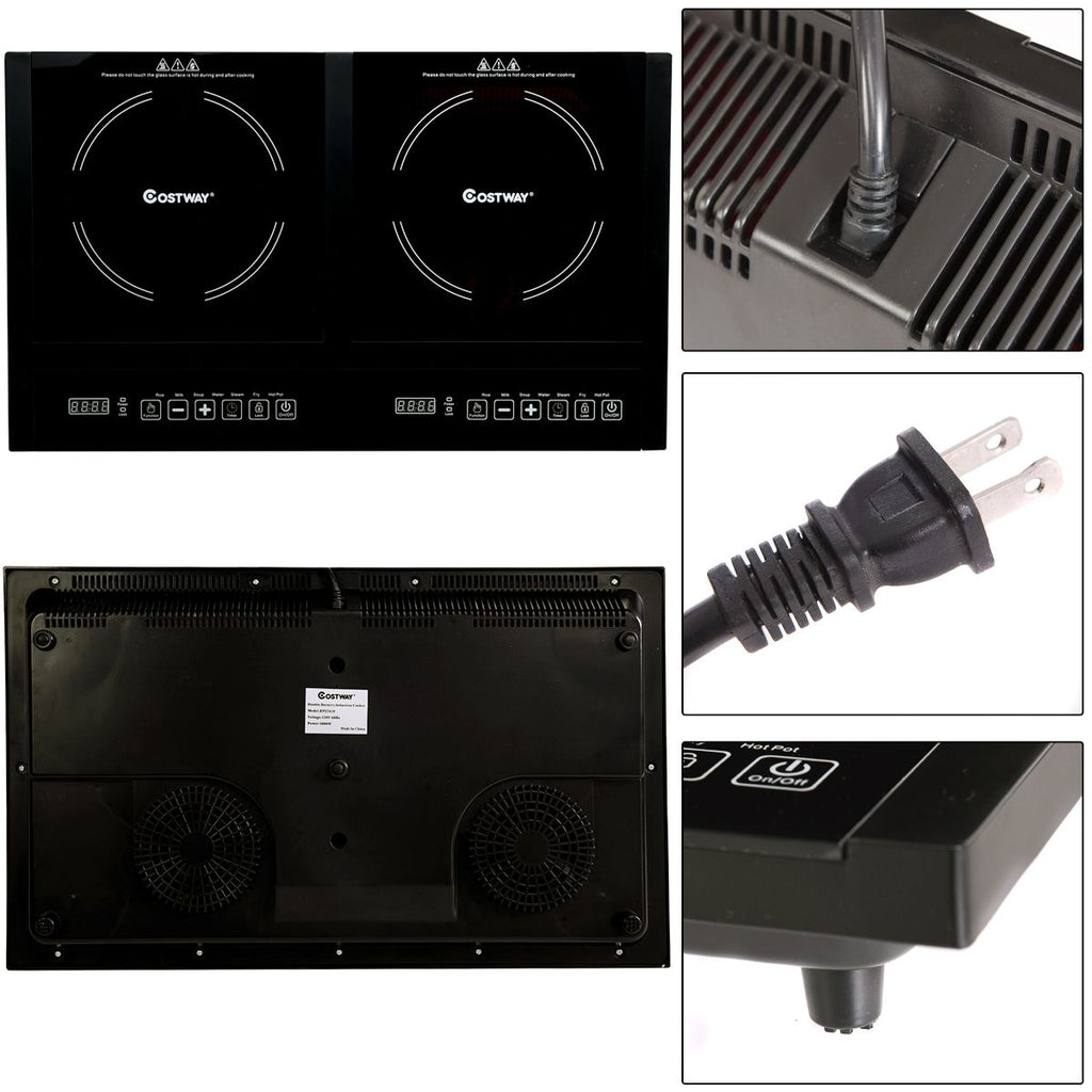 Double Plaque de Cuisson Electrique en Vitrocéramique 1800W+1800W 2 Zones 8 Niveaux de Température/Puissance Variables Noir -