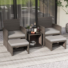 Load image into Gallery viewer, Ensemble Meuble de Salon 5PCS Salon de Jardin en Rotin PE avec Coussin pour Balcon Piscine Terrasse Gris/Blanc -