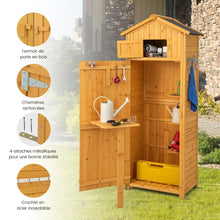 Load image into Gallery viewer, Armoire de Jardin en Bois Imperméable avec Toit Abri de Jardin avec Table Pliable Étagères et 8 Crochets 75x50x180,5CM -