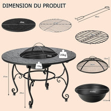 Load image into Gallery viewer, Brasero Extrieur pour Jardin 80 x 80 x 70 cm Foyer rond 4 en 1 avec Brasero Grille de Cuisson Grille en Bois -