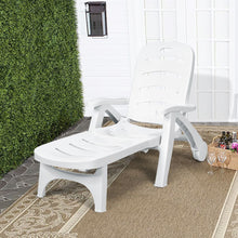 Load image into Gallery viewer, Chaise Longue Pliable Dossier Inclinable à 5 Positions avec Roues Intégrées pour Terrasse Jardin Piscine 150 kg Gris/Blanc/Bleu -
