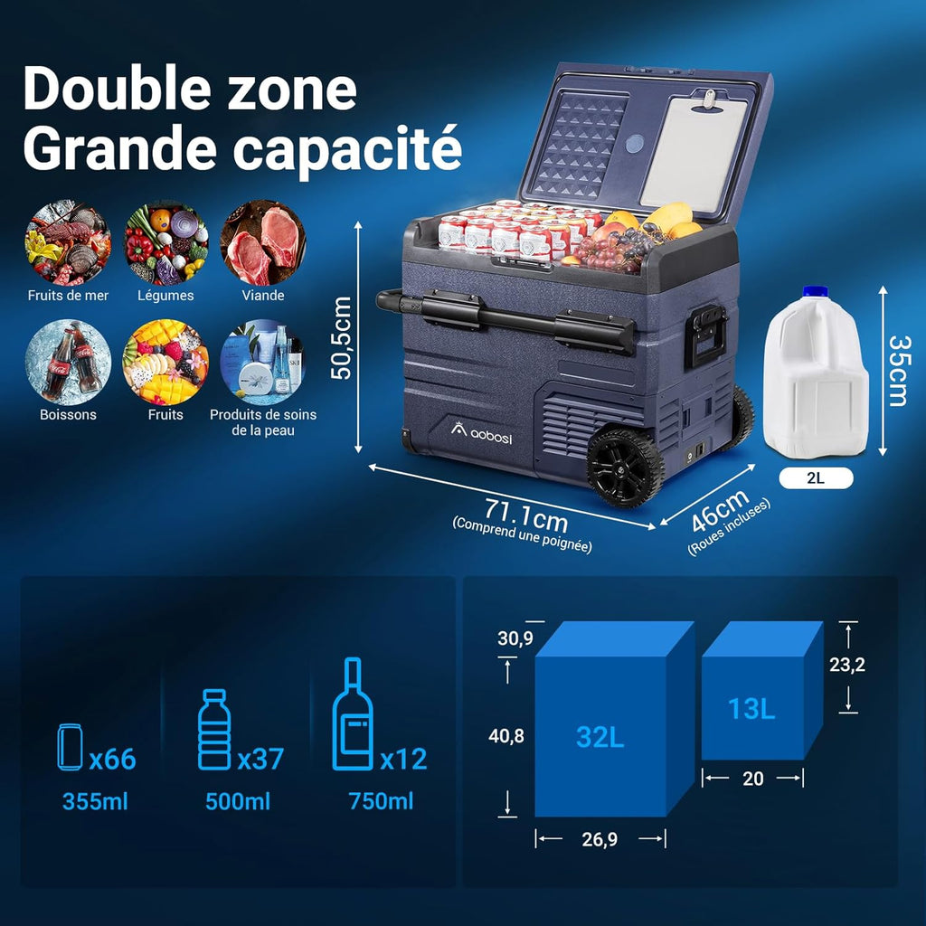 115L Glaciere Electrique Double Zone,Glaciere a Compression WiFi APP,12 V/24 V et 100-240 V Frigo Camping,-20 à 20 pour Voiture,Camion,Bateau,Camping,Car,Caravanes,Voyageant,Maison