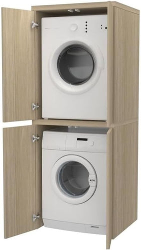 Meuble lave-linge,sche-linge,meuble buanderie avec portes,couleur ch锚ne vintage,en bois,rectangulaire,colonne lave-linge et sche-linge,fabriqu en Italie -