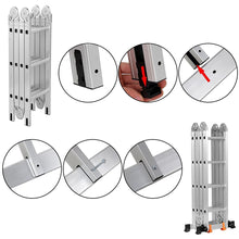 Load image into Gallery viewer, Échelle Polyvalente 5 en 1 avec 2 Montants 4 Plis 15 Echelons Pliable et Multifonction Capacité 150kg en Aluminium -