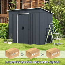 Load image into Gallery viewer, Abri de Jardin Métal 2,4 ㎡ Toit Monopente Cabane de Jardin 2 Portes Coulissantes Verrouillables Fondation 2 Trous d'Aération Gris -