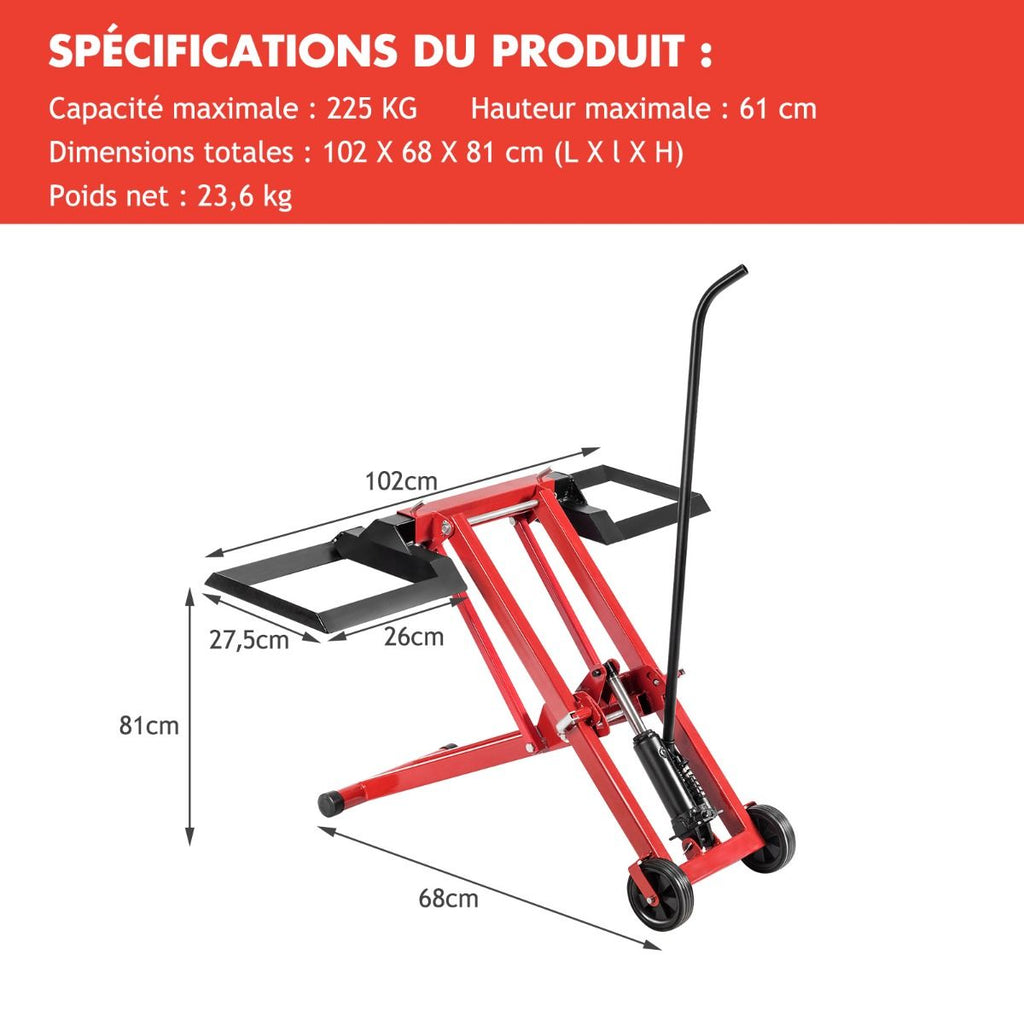 Cric de Levage pour Tondeuse à Gazon pour Tracteurs et Tondeuses à Gazon Autoportées à Rayon de Braquage Nul Capacité de 227 Kg -