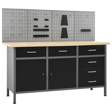 Load image into Gallery viewer, Etabli avec 4 panneaux muraux table de travail poste de travail stockage rangement d'outils 160 cm garage atelier pieds rglables en hauteur 02_0003666 -