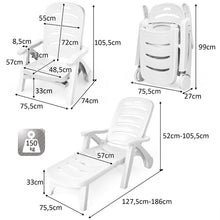 Load image into Gallery viewer, Chaise Longue Pliable Dossier Inclinable à 5 Positions avec Roues Intégrées pour Terrasse Jardin Piscine 150 kg Gris/Blanc/Bleu -
