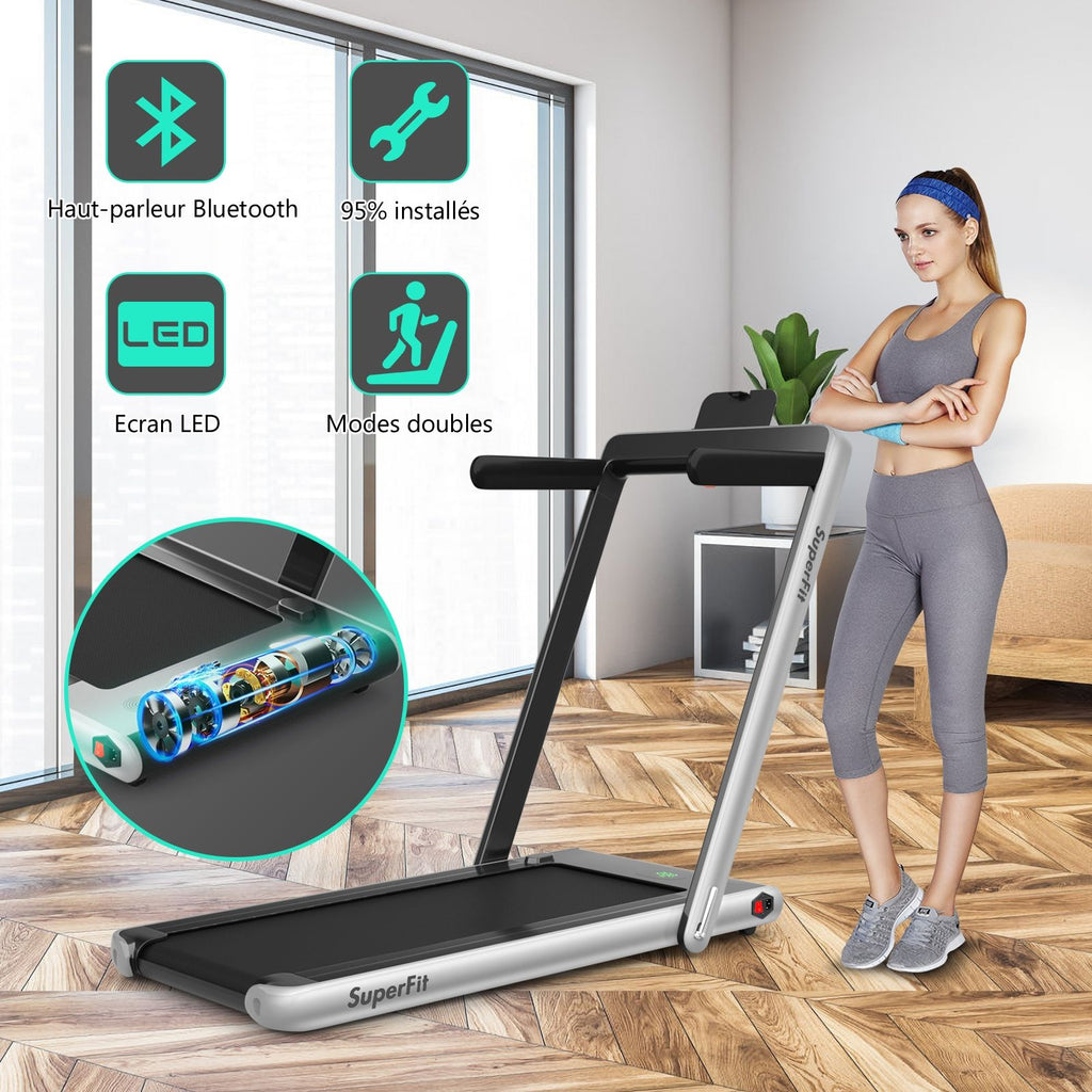 2 en 1 Tapis de Course Electrique Pliable 1 à 12 Km/H avec Haut-parleur Bluetooth Télécommande Moteur 0,75HP Vert/Blanc/Noir/Rouge/Or/Noir et Argenté/Bleu -