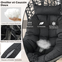 Load image into Gallery viewer, Chaise Oeuf en Rotin PE avec Support avec Oreiller et Coussin Chaise Suspendue avec Accessoires de Suspension Capacité 160 Kg Gris -