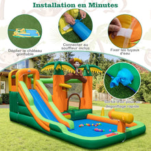 Load image into Gallery viewer, 7 en 1 Château Gonflable Tropical à Thème Singe &amp; Palmier avec Toboggan Aquatique avec Piscine &amp; 50 Boules Charge 90kg pour 2 Enfants de 3-10 Ans -