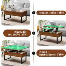 Load image into Gallery viewer, VOWNER Table Basse Relevable, Table de Salon Multifonctionnelle 3 en 1 avec Rangement Caché, Table Basse Convertible Manger de Salon, Couleur Noyer