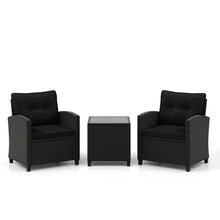Load image into Gallery viewer, Ensemble de Meubles 3 Pièces de Patio en Rotin Charge 180KG Salon de Jardin 2 Fauteuils Table Basse avec Plateau Noir/Beige/Blanc -