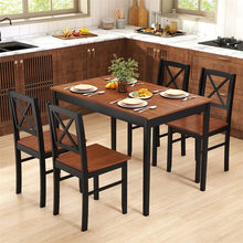Load image into Gallery viewer, 5-Piece Dining Table Set for 4, Mid-Century Modern Kitchen Table &amp; 4 Chairs with Rubber Wood Legs &amp; Cross Backrest, Space-Saving Dinette Set for Home