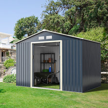 Load image into Gallery viewer, Abri de Jardin en Métal 5,29 77 x 191 x 202 cm avec 2 Portes Coulissantes Verrouillables 4 Trous d’Aération Gris pour Vélo -