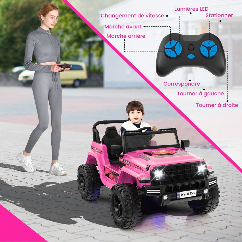 24V Voiture lectrique 2 Places Enfants avec Tlcommande 2,4G Musique LED Dmarrage Lent 2 Vitesses Charge 35kg pour 3-8 Ans+ Rouge/Rose/Vert -