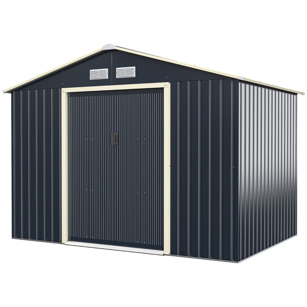 Abri de Jardin en Métal 5,29 77 x 191 x 202 cm avec 2 Portes Coulissantes Verrouillables 4 Trous d’Aération Gris pour Vélo -
