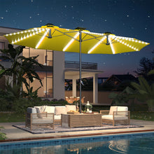 Load image into Gallery viewer, AECOJOY 15ft Patio Double-Sided Umbrella, 156 PCS Solar LED Light Outdoor Large Umbrella, Yellow