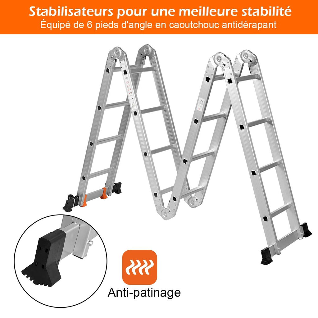 chelle Polyvalente 5 en 1 avec 2 Montants 4 Plis 15 Echelons Pliable et Multifonction Capacit 150kg en Aluminium -