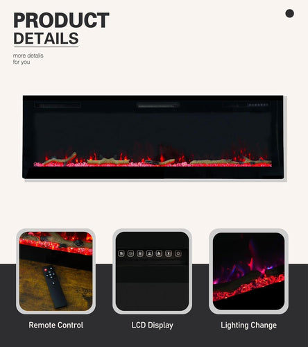 Cheminée électrique Weka Fireplace E42, Montage Mural et Encastré, Puissance de 750 W/1500 W, 13 Couleurs de Fond, Effets de Flamme réglables, Protection Contre la surchauffe (107 cm)