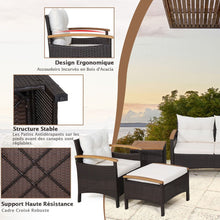 Load image into Gallery viewer, Ensemble de Canaps de Patio en Rotin PE 7 Pices avec Coussins d'Assise et de Dossier 2 Poufs 2 Tables Basses Plateau de Table -