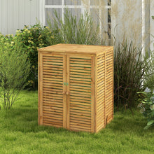 Load image into Gallery viewer, Abri  Poubelle en Bois de 120 L Abri pour Outils d'Extrieur avec Couvercle Ouvrable Doubles Portes Loquet de Verrouillage Naturel -