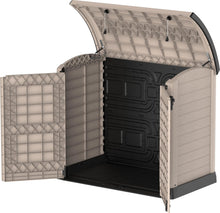 Load image into Gallery viewer, Duramax StoreAway 1200L Plastic Garden Shed/ Flat Lid,Outdoor Storage Shed,Wheelie Bin Hideaways,Wheelie bin box,Durable Construction,Ideal for Bikes,BBQs &amp; 2x 240L Bins,145x85x125 cm,Brown
